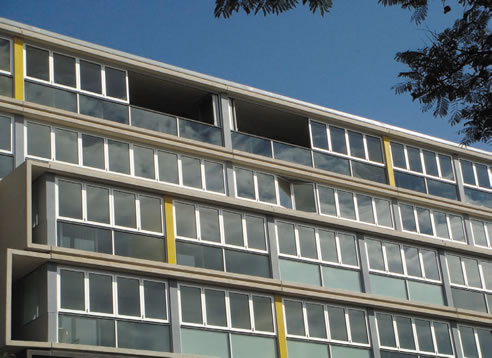 bi-fold window and balustrade balconies apartment block