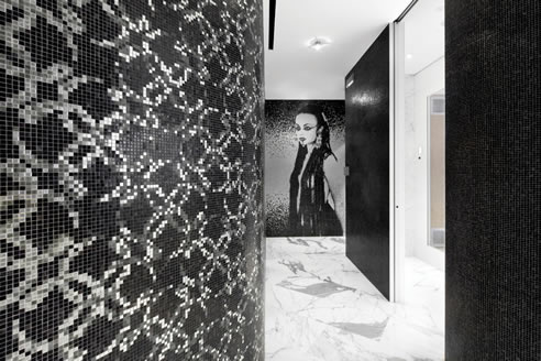 glass mosaic walls with female feature