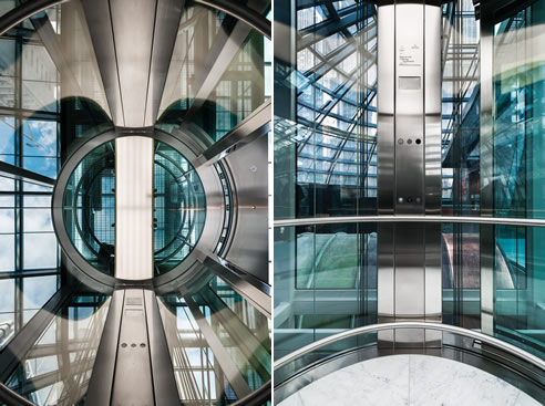 inside round glass elevators at mbl