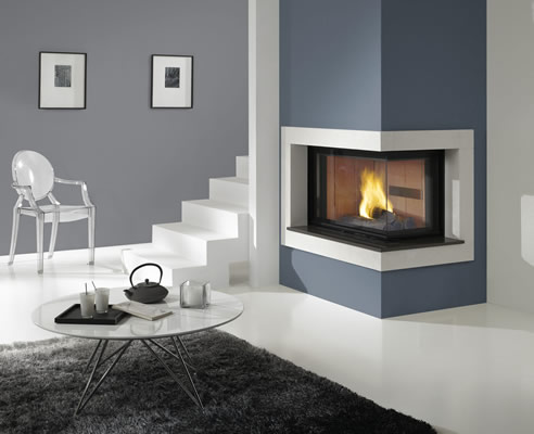 two sided left corner fireplace