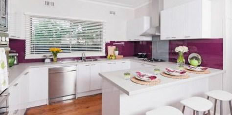 purple acrylic kitchen splashback