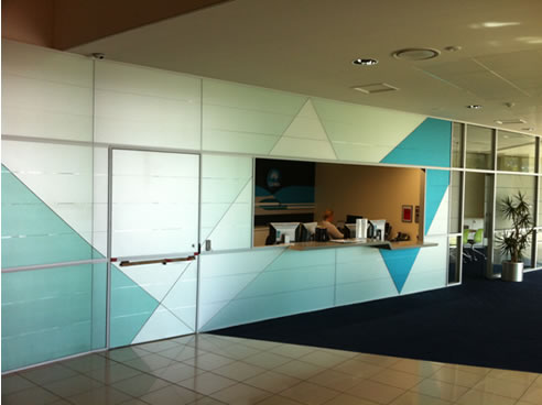 reception area satin glass feature