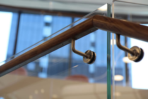 brackets for glass balustrade and wood handrail