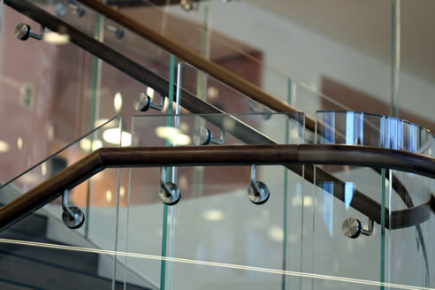 fethers frameless glass brackets and timber handrail