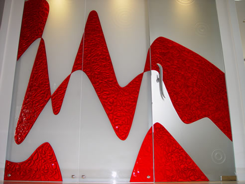 red textured glass feature doors