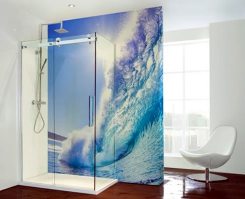 printed wave image aluminium shower lining