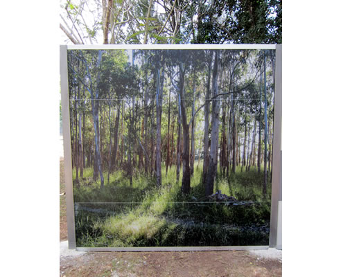 acoustic fence with photographic print of bushland