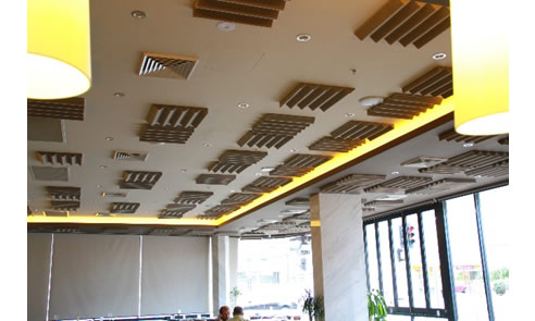 ceiling acoustic profile panels in restaurant