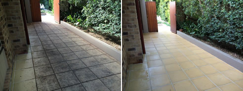cleaning leaf stains from pavers before and after