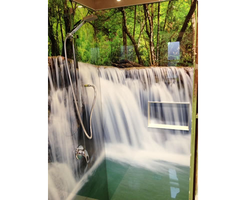 printed waterfall shower splashback