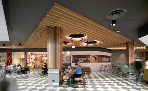 food court decorative timber beam ceiling