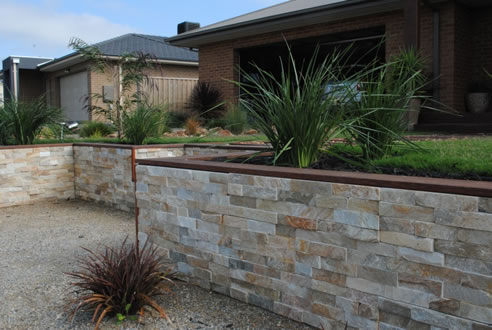 stone cladded retaining wall