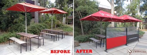 before and after new cafe umbrellas