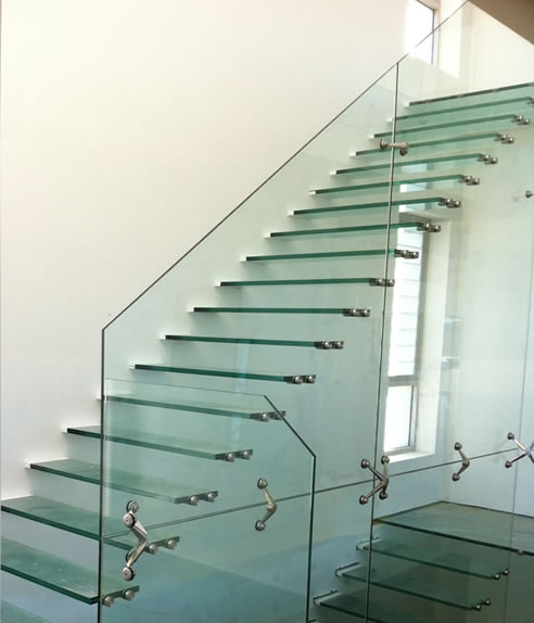 glass stairs and floor landings