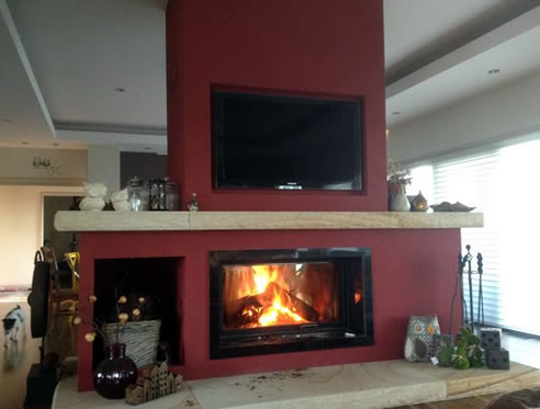 double sided wood fireplace