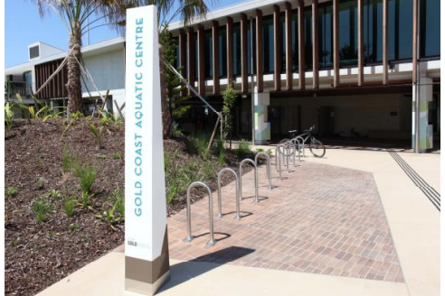 wayfinding bollard and bike racks