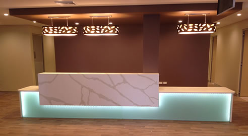 reception counter with pep core panels