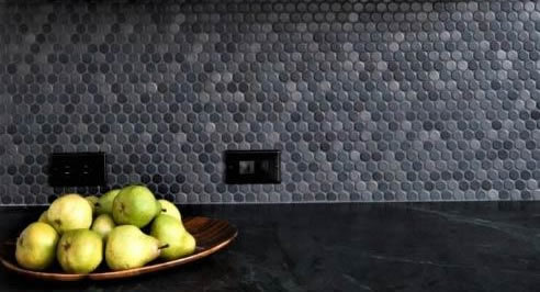 grey penny round mosaic splashback