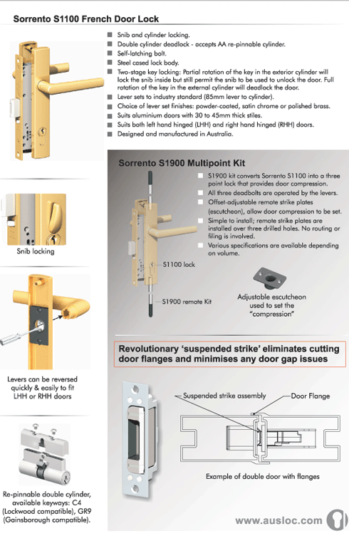 Sorrento S1100 French Door Lock.