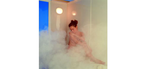 woman in steam room