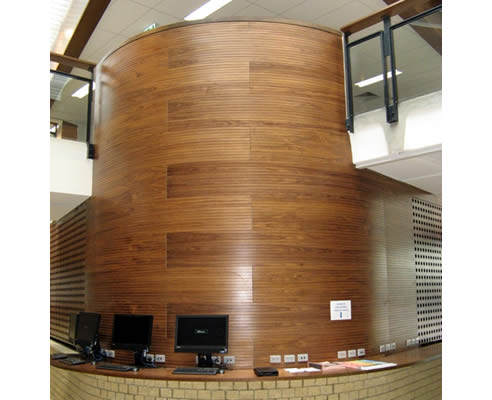 curved timber acoustic paneling