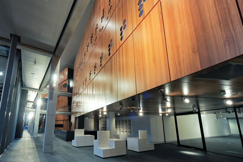 acoustic timber panels theatre foyer