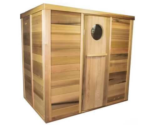 cedar log sauna with traditional door