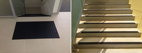 black tactiles and black anti-slip stair nosing