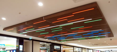 rgb led linear profiles timber ceiling