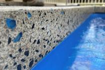 	Modern Pool Edge with Ocean Blue Glass by Schneppa Glass	