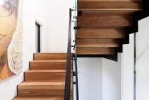 	Spotted Gum Timber Stairs with Black Steel Handrails by S&A Stairs	