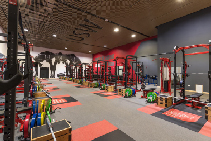 Slatted Ceiling Tiles & Panels with Gym Branding from SUPAWOOD