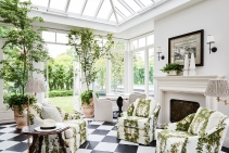 	Turkish Limestone Fireplace for Sun Room by Richard Ellis Design	