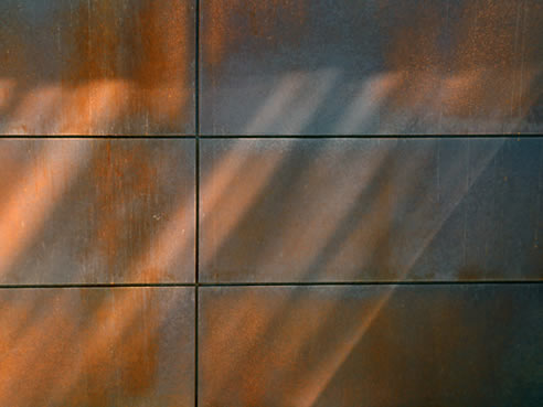 garage door features a naturally aged marine rust