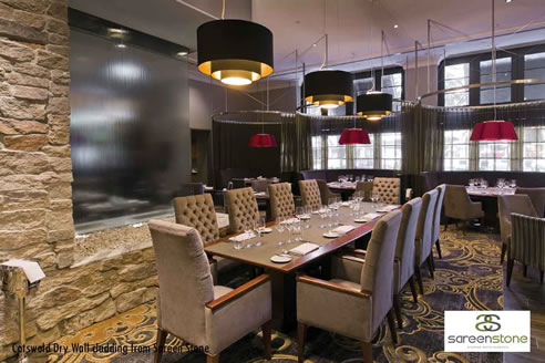 cotswold dry wall cladding feature in restaurant