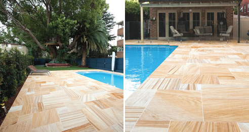 teakwood sandstone paving