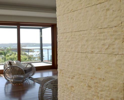 interior limestone clad wall