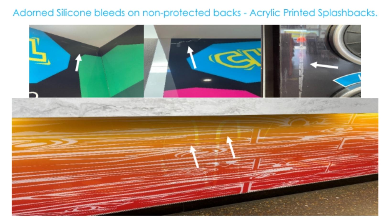 Silicone bleeds on Acrylic Printed Splashbacks from ISPS Innovations
