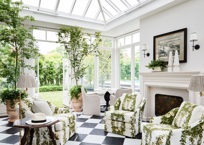 Turkish Limestone Fireplace for Sun Room by Richard Ellis Design