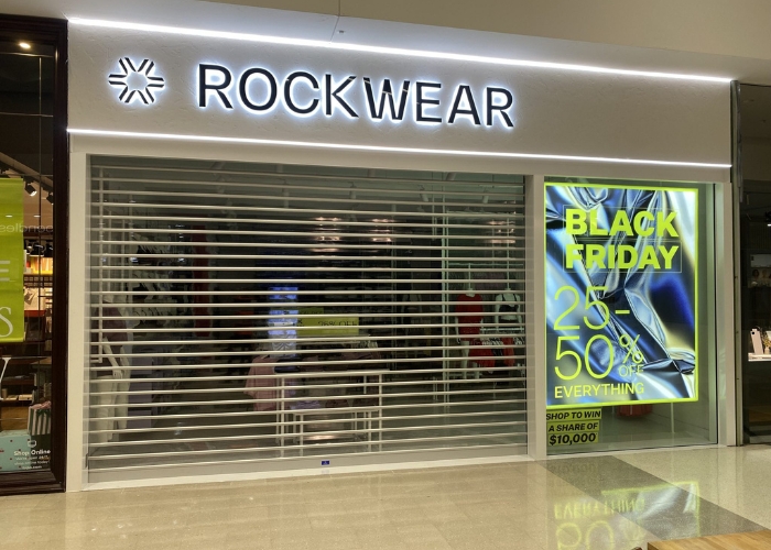 Sleek Aluminium Security Shutters for New Rockwear Retail Fit-Out by ATDC