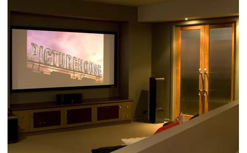 timber french doors in home cinema
