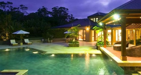 stone pavers around pool