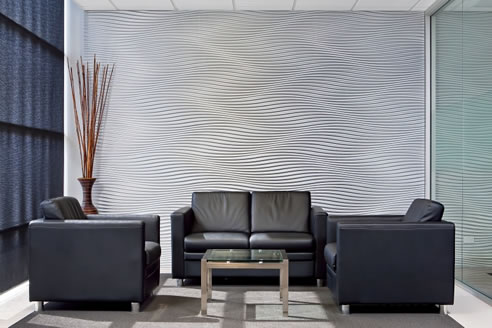 textured wall panel in office waiting room