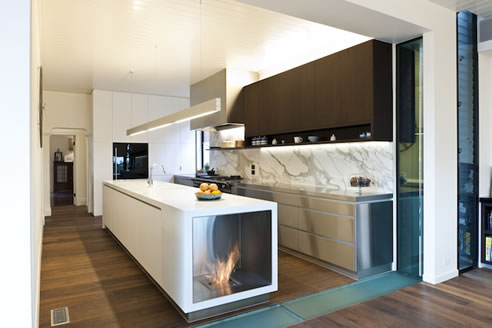 bioethanol fire in kitchen bench