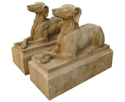 hand carved stone hunting dogs