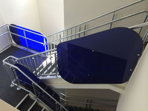 blue pep core panels on stair balustrading