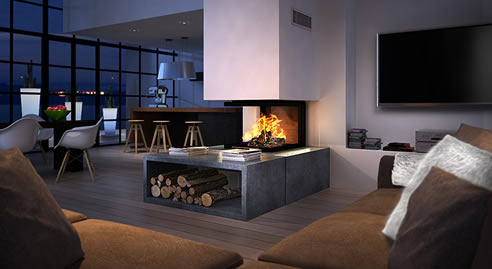 triple sided fireplace