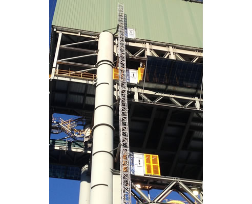 industrial lift accessing underground mine headframe