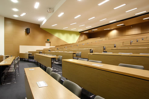 decorlini timber acoustic panelling in lecture hall