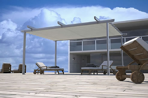 patio with retractable roof system